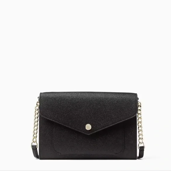 NWT Kate Spade Tinsel Flap Glitter Black Crossbody Purse - Picture 2 of 3